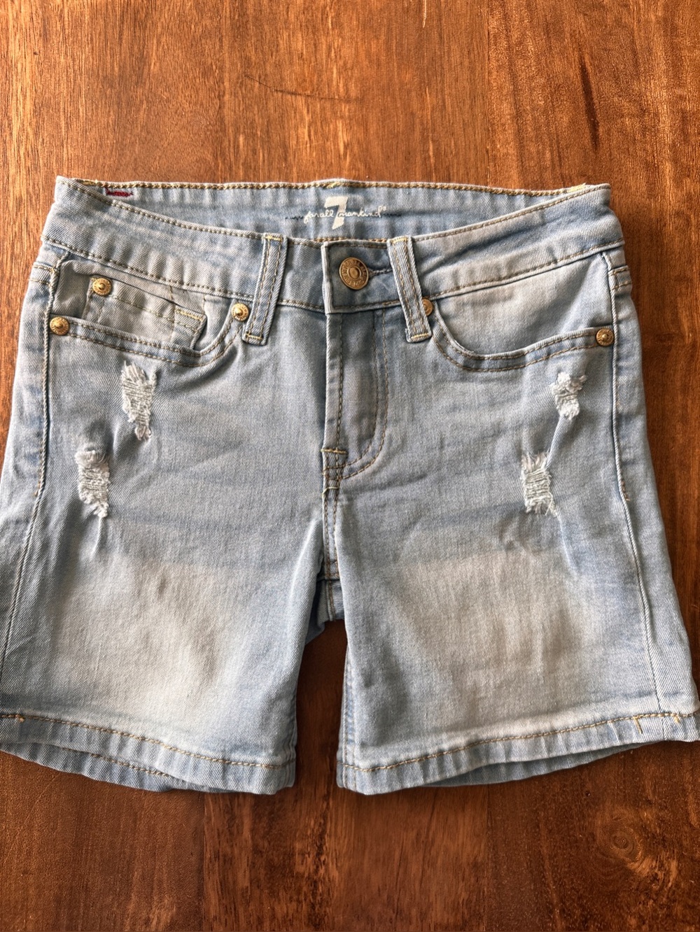 7 For All Mankind Girls Distressed Denim Shorts Size 8 Light Wash-B